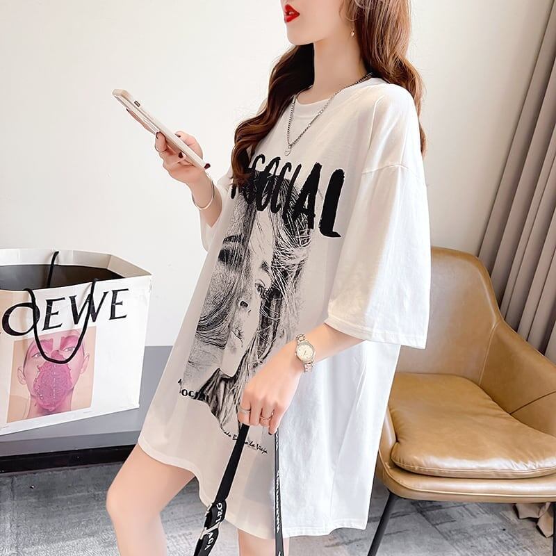 美人度アップ 切り替え ファッション プリント Tシャツ カットソー＜S-3399＞