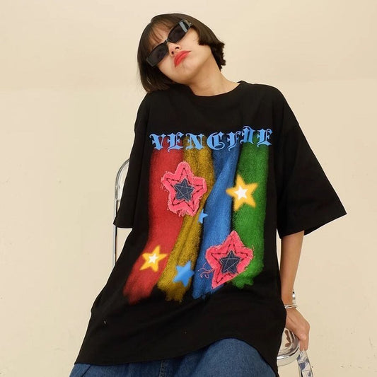話題沸騰中 目を奪われる 流行新作 個性的なデザイン 2色選択 半袖 Tシャツ <S-9309>