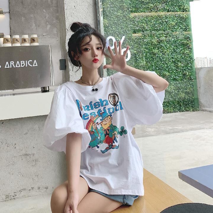 キュート プリント ファッション ゆったり 全4色 半袖 Tシャツ＜S-11521＞