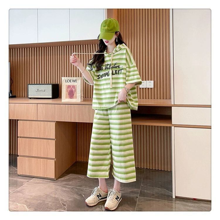 着回し力抜群 ストライプ柄 絶対流行 2色 半袖Ｔシャツⅹパンツセット <S-8717>