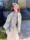 流行新作 ファッション感満々 目を奪われる レース 切り替え デニム ジャケット ＜S-9412＞
