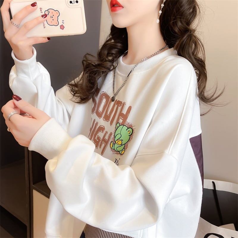 デザインされたビッグポケット漫画長袖Tシャツ<S-5118>