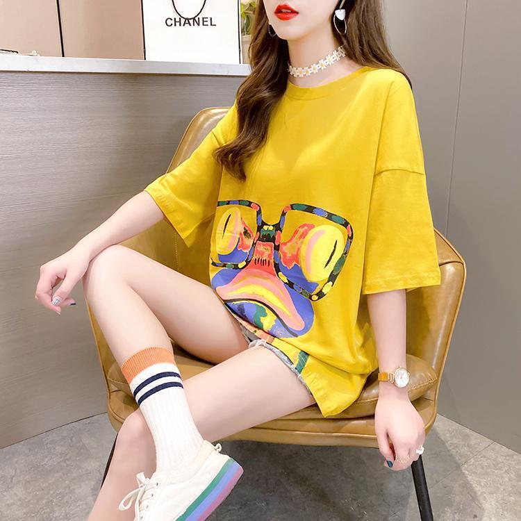 絶対流行 プリント ファッション ゆったり 全4色 半袖 Tシャツ＜S-11523＞
