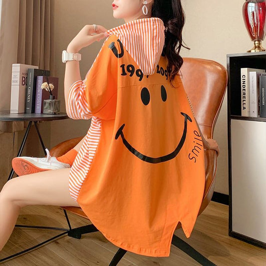 スタイルアップ効果抜群 ストライプ柄 アバンギャルド 切り替え レース プリント全2色 半袖Tシャツ<S-9111>