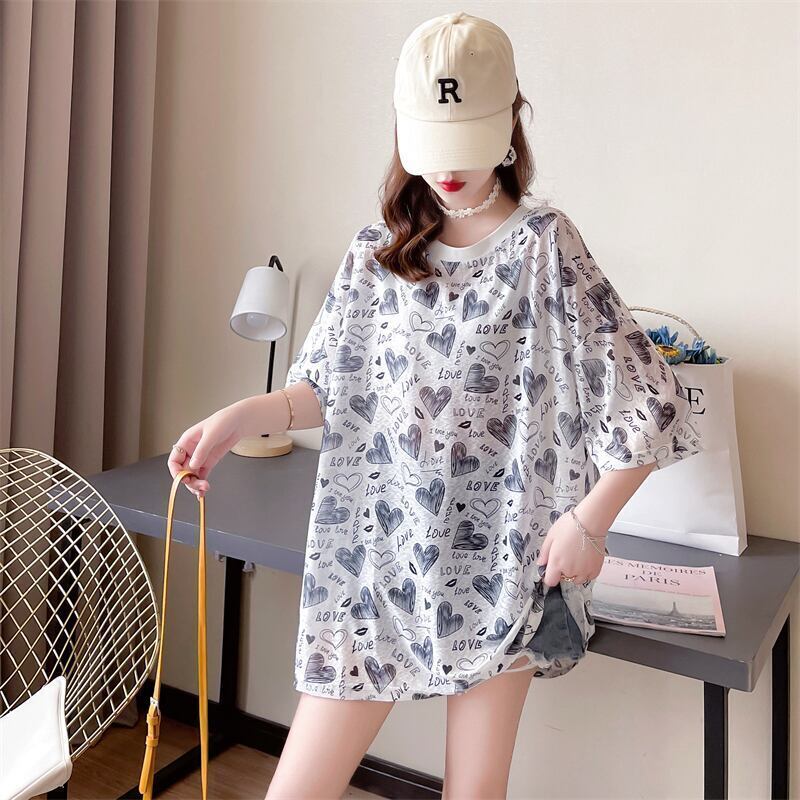 元気いっぱい ラウンドネック ゆったり トップス 半袖 Tシャツワンピース ＜S-2100＞