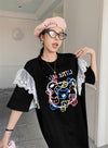 おすすめ レース ファッション 切り替え プリント Tシャツ カットソー ワンピース＜S-8535＞