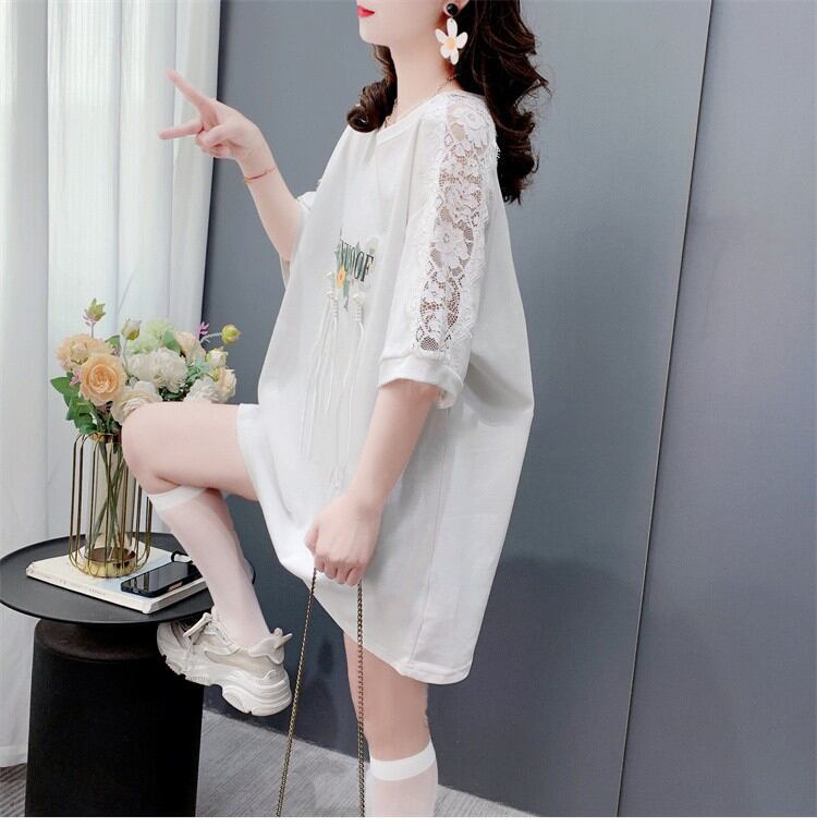 絶対欲しい レース スウィートプリント 切り替え 全2色 半袖Tシャツ ＜S-8656＞