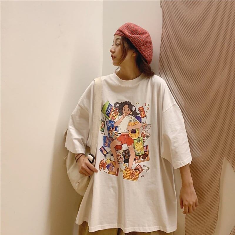 ルーズ 切り替え オシャレ度満点 プリント Tシャツ カットソー＜S-3459＞