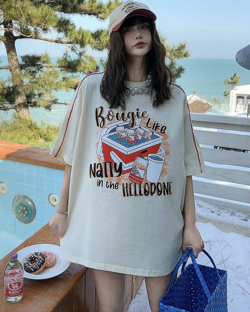 着せ ゆったり ビッグロゴ ロングTシャツ 半袖 ワンピース<S-4859>