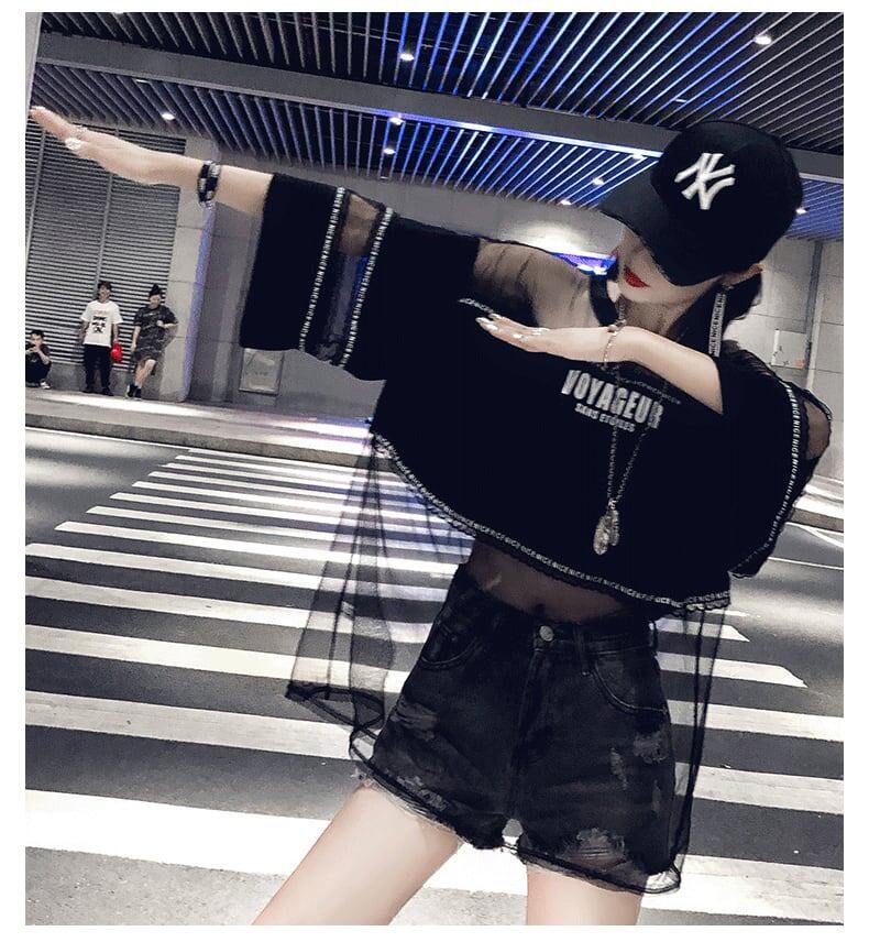 話題沸騰中 レイヤード風 アバンギャルド プリントTシャツ ゆったり半袖＜S-8102＞