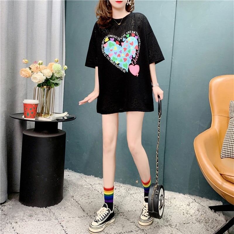 スタイリッシュ 切り替え 一目惚れ プリント Tシャツ カットソー＜S-3579＞