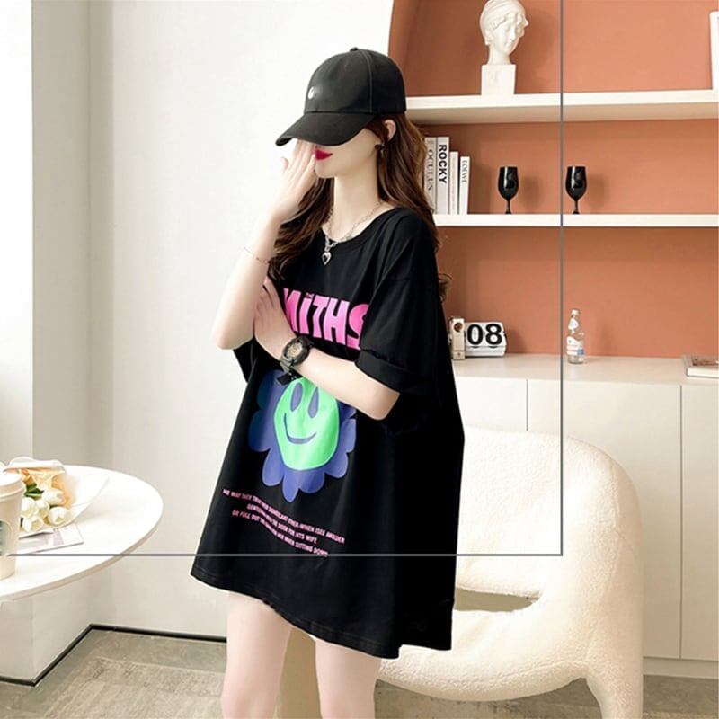 美人度アップ 切り替え ファッション プリント Tシャツ カットソー＜S-3412＞