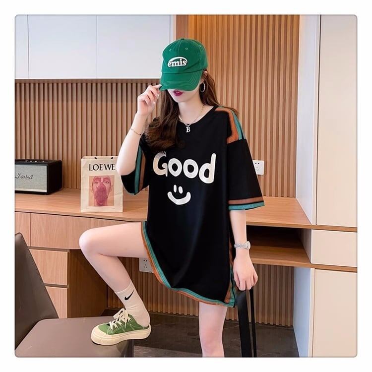 おすすめ プリント アルファベット ロング Tシャツ ゆったり半袖 ＜S-2881＞