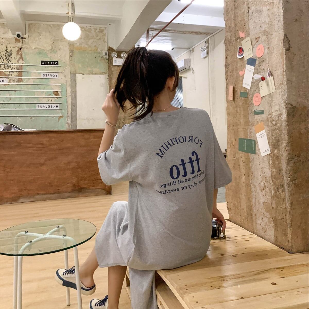 美人度アップ プリント チャーミング Tシャツ カットソー ワンピース＜S-3602＞