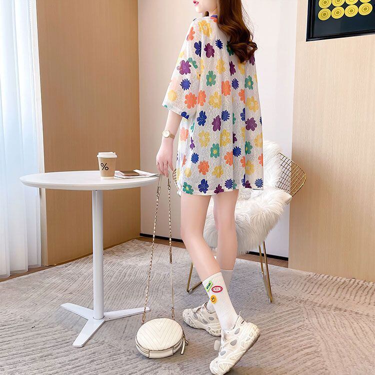 大人可愛い 半袖 紫外線対策 ラウンドネック ルーズ Tシャツ ＜S-8642＞