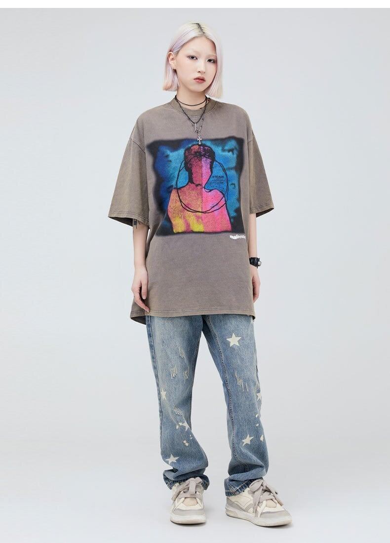 大注目 ファッション ストリート系 ヴィンテージ加工 プリントTシャツ ＜S-2875＞