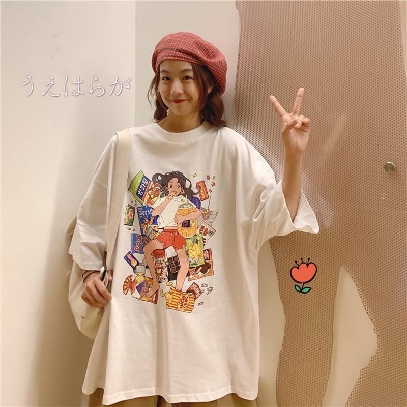 ルーズ 切り替え オシャレ度満点 プリント Tシャツ カットソー＜S-3459＞