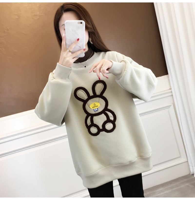 【裏起毛】レイヤード風ハイネックウサギちゃんロゴ厚手スウェット全2色＜S-4746＞
