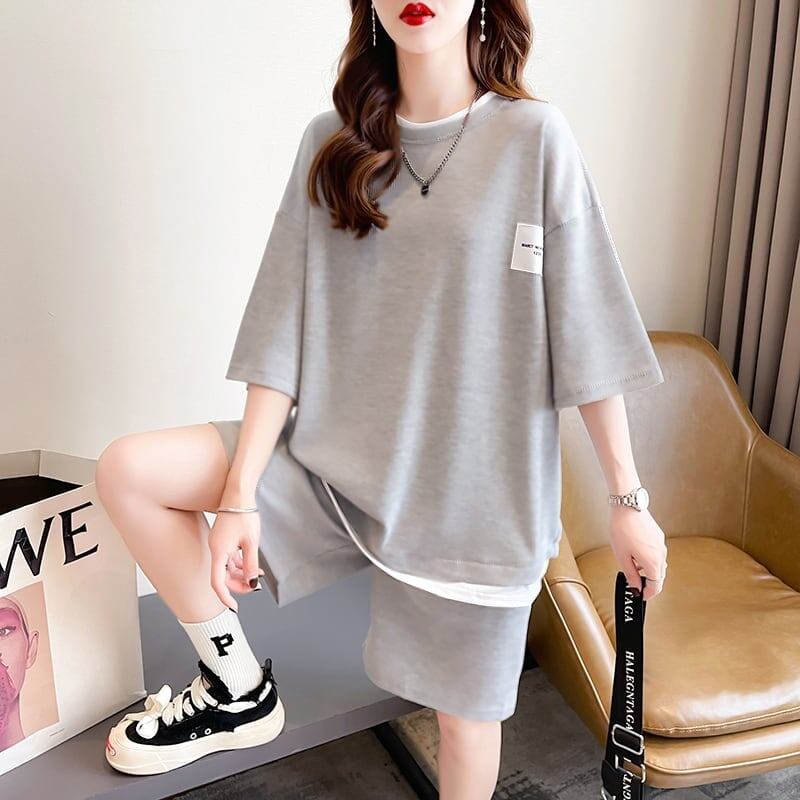 カジュアル 切り替え オシャレ度満点 Tシャツ＋ショートパンツ セットアップ＜S-3554＞