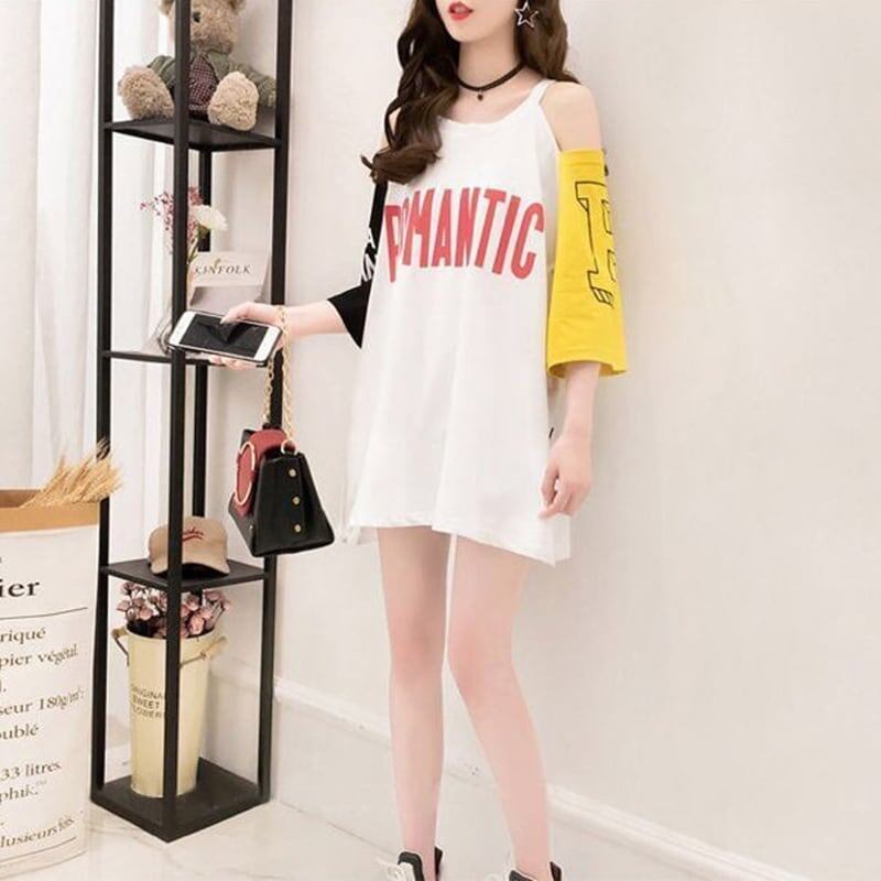 個性的なデザイン プリント 一目惚れ Tシャツ カットソー ワンピース＜S-3342＞