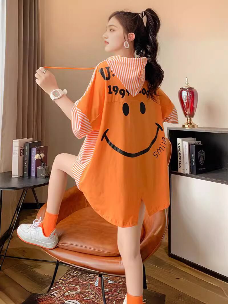 スタイルアップ効果抜群 ストライプ柄 アバンギャルド 切り替え レース プリント全2色 半袖Tシャツ<S-9111>