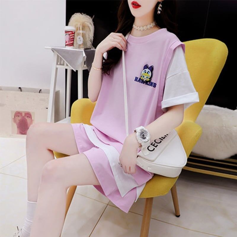 ルーズ 切り替え 美人度アップ Tシャツ＋ショートパンツ セットアップ＜S-3310＞