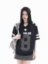 通気メッシュ 袖2本ライン Vネック Tシャツ S-80004