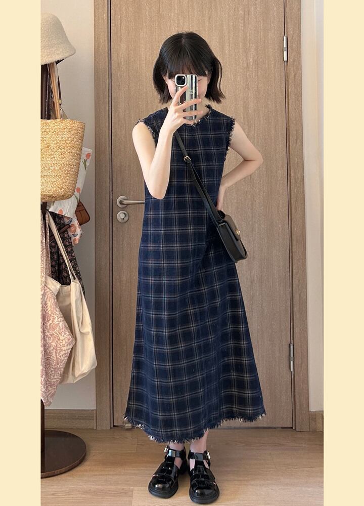 今季マストバイ  簡潔 <S-6076> カジュアル チェック柄 ワンピース<S-8232>