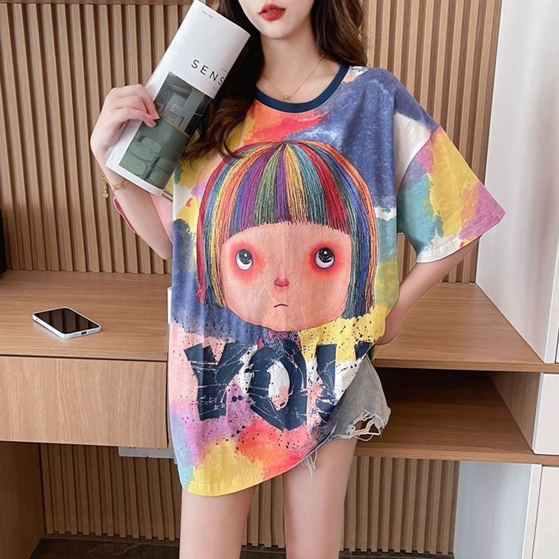 売り切れ必至 絞り染め ファッション プリント 半袖 Tシャツ＜S-8412＞