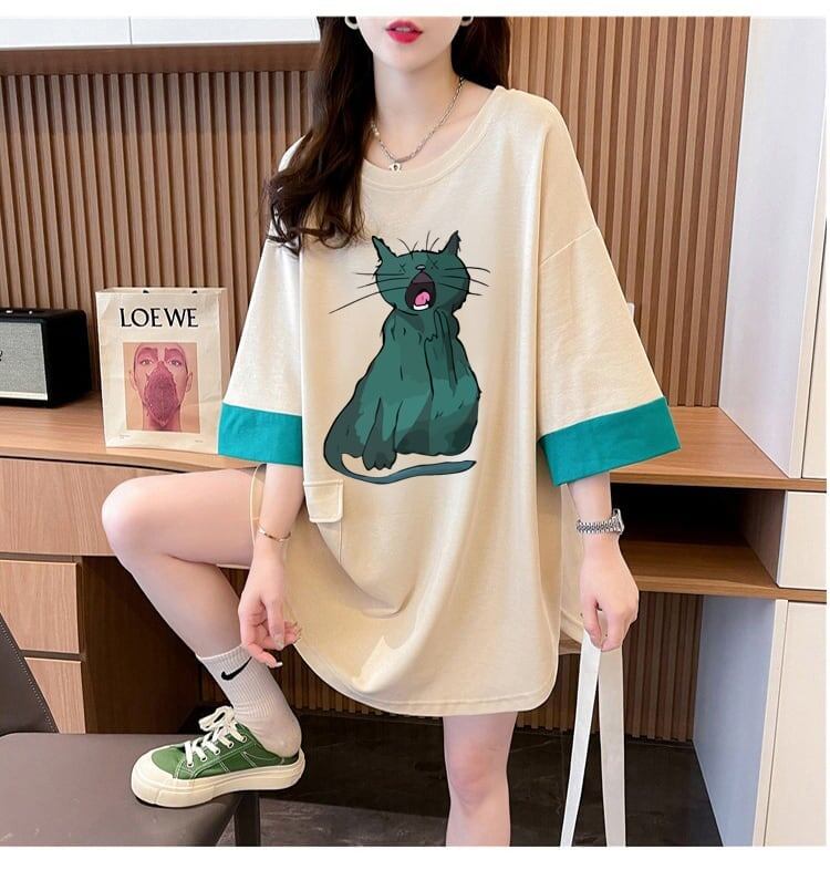 ユニークなデザイン気質のカラーブロック半袖Tシャツ<S-2900>