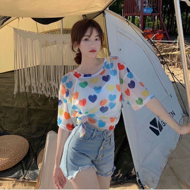 話題沸騰中 カラーマッチング キュート 2色 半袖Tシャツ＜S-8155＞