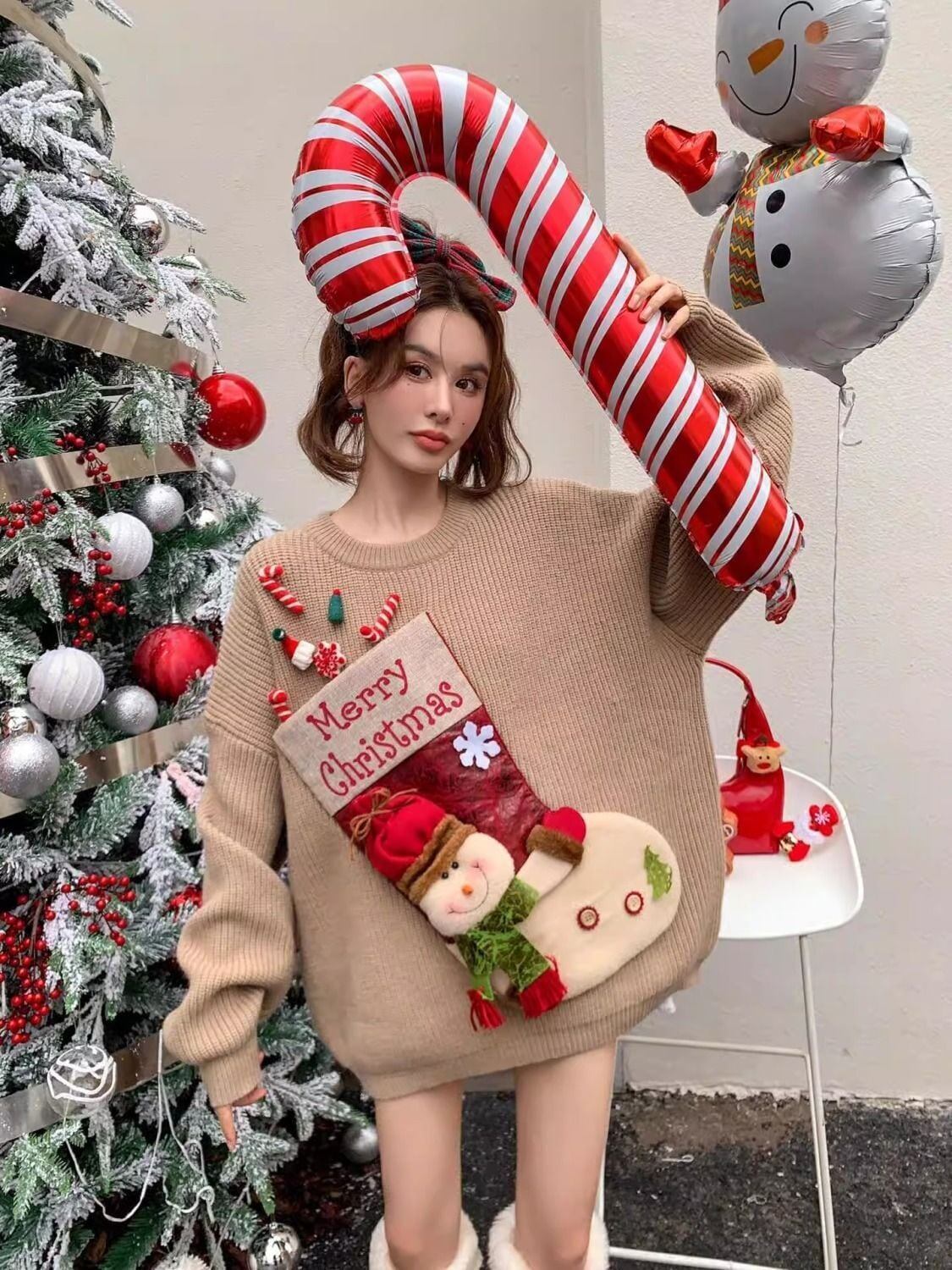 超人気クリスマスロゴニットセーター2色あり<S-4551>