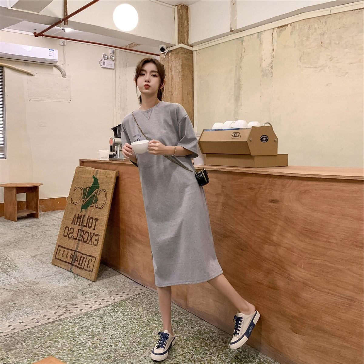 美人度アップ プリント チャーミング Tシャツ カットソー ワンピース＜S-3602＞