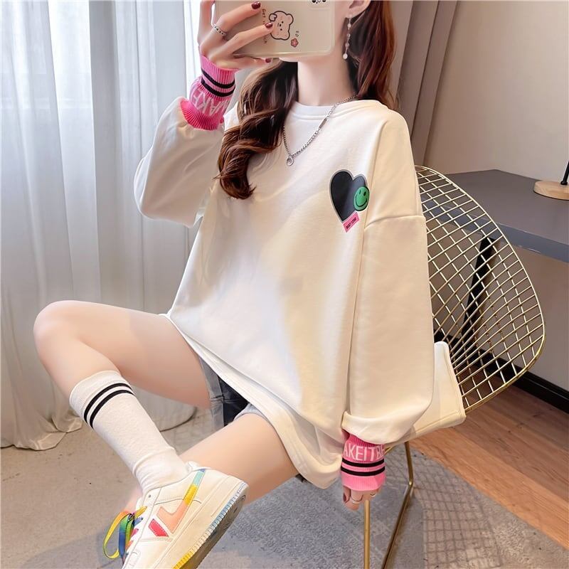 オシャレ度満点 プリント 美感いっぱい 切り替え 長袖 Tシャツ カットソー＜S-2790＞