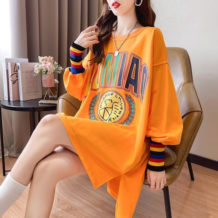 着せ グラフィックプリント 虹色 ロング長袖Tシャツ 三色トップス＜S-4107＞