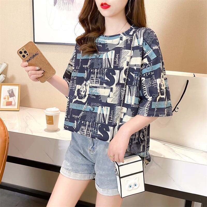着心地抜群 プリント 女性力を高める Tシャツ カットソー ワンピース＜S-3355＞