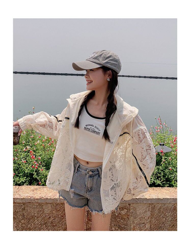 数量限定 透け感 美人度アップ 日焼け対策 冷房対策 UVカット フード付き パーカー＜S-4975＞