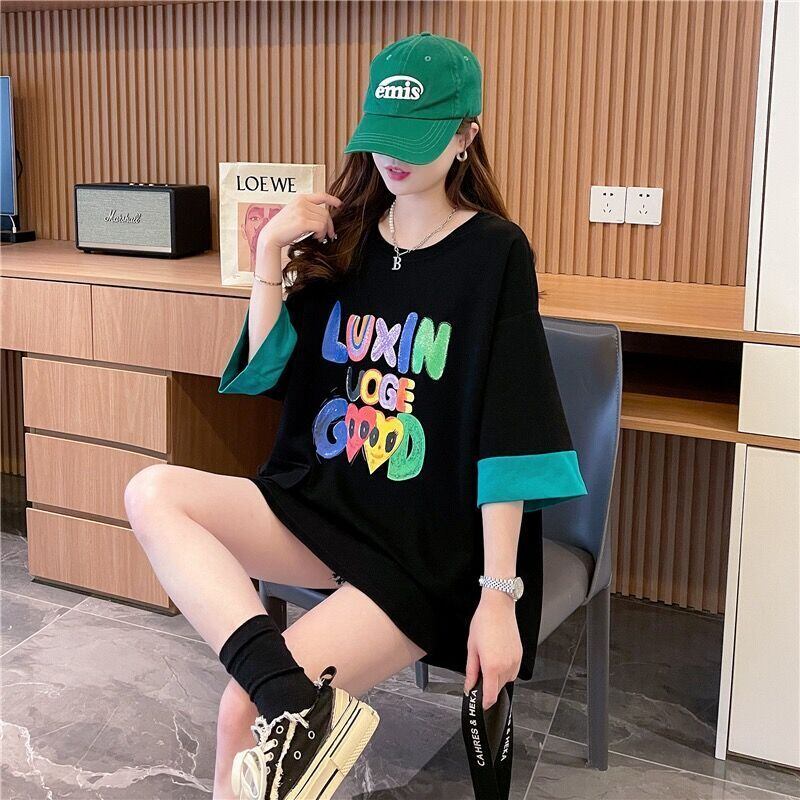 絶対欲しい プリント ラウンドネック 切り替え 全2色 半袖Tシャツ ＜S-8672＞