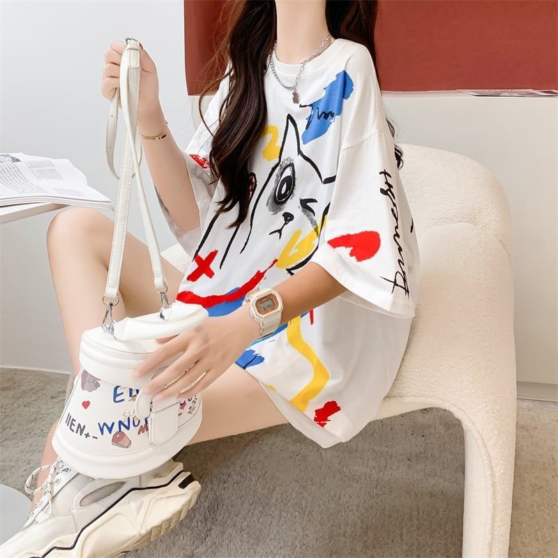 ルーズ カートゥーンプリント 今季大好評 Tシャツ カットソー＜S-3471＞