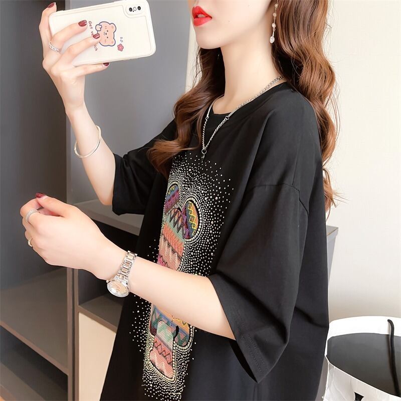 【半額！期間限定！！】絶対流行 ホットダイヤモンド カジュアル プリント全2色 半袖Tシャツ カットソー ＜S-8564＞