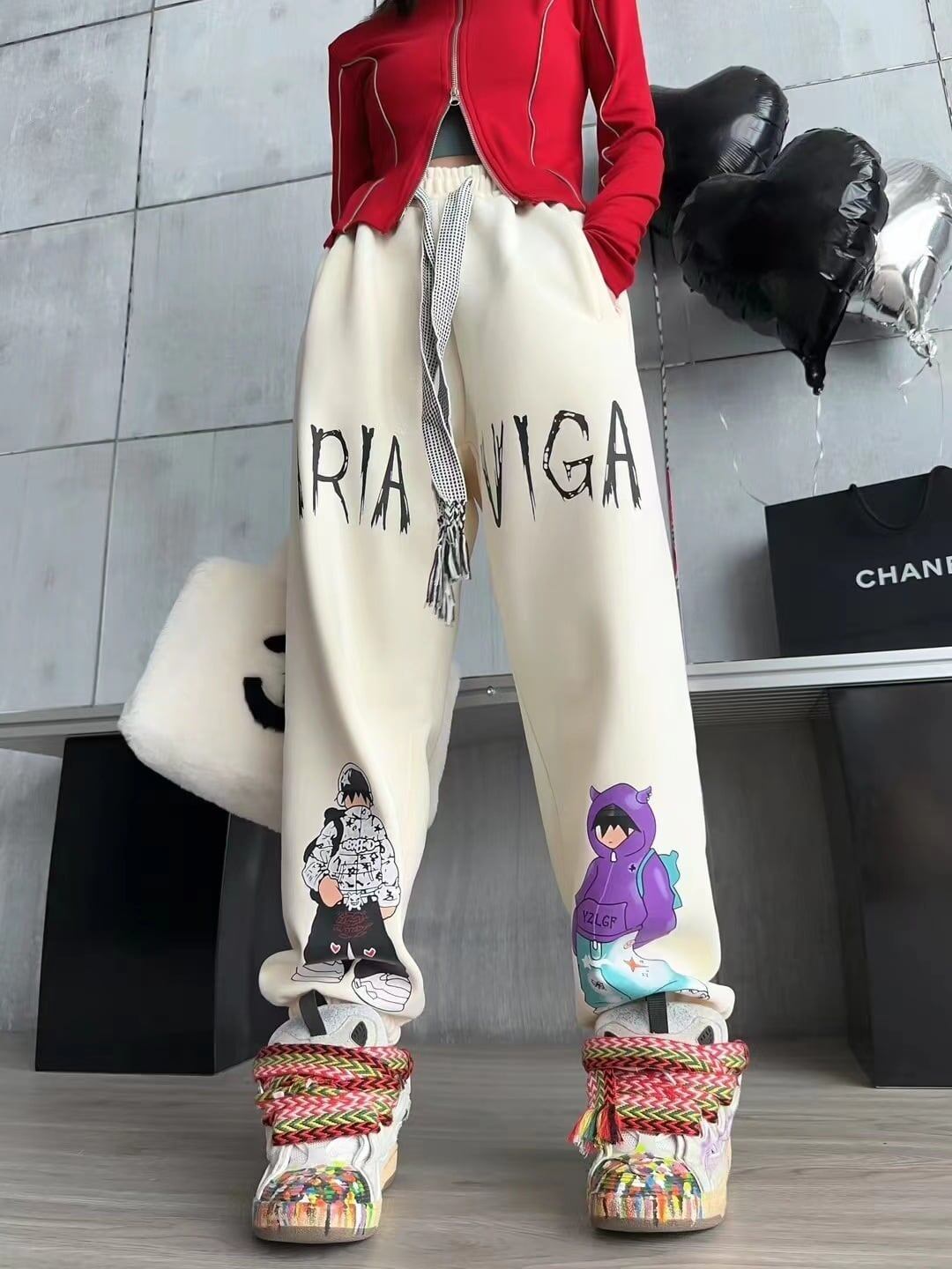 韓国系ビックロゴ裏起毛ジョガーパンツ2色あり