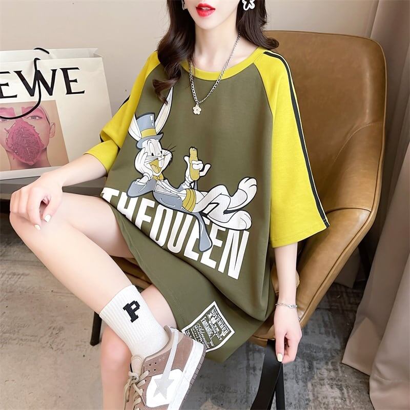 キュートなウサギのカラーブロック半袖Tシャツ<S-2989>