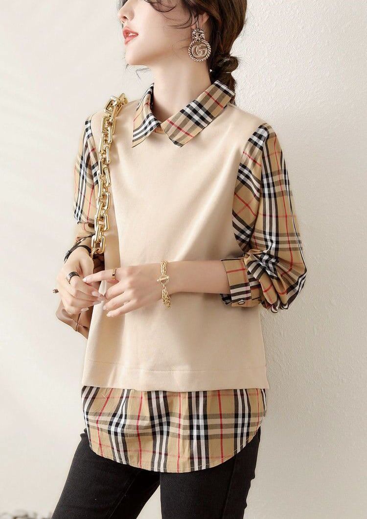 【人気急上昇中！】売り切れ必至 チェック柄 柔らかくて優しい印象 レイヤード風 シャツ ＜S-9286＞