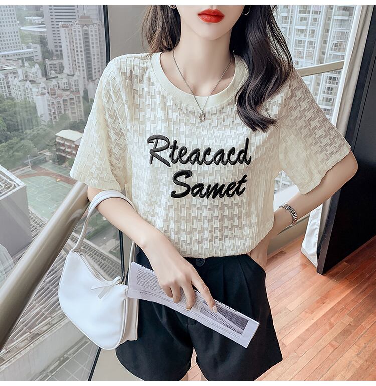 【半額！期間限定！！】大活躍 シフォン 定番シンプル 刺繍 全3色 Tシャツ カットソー ＜S-8601＞
