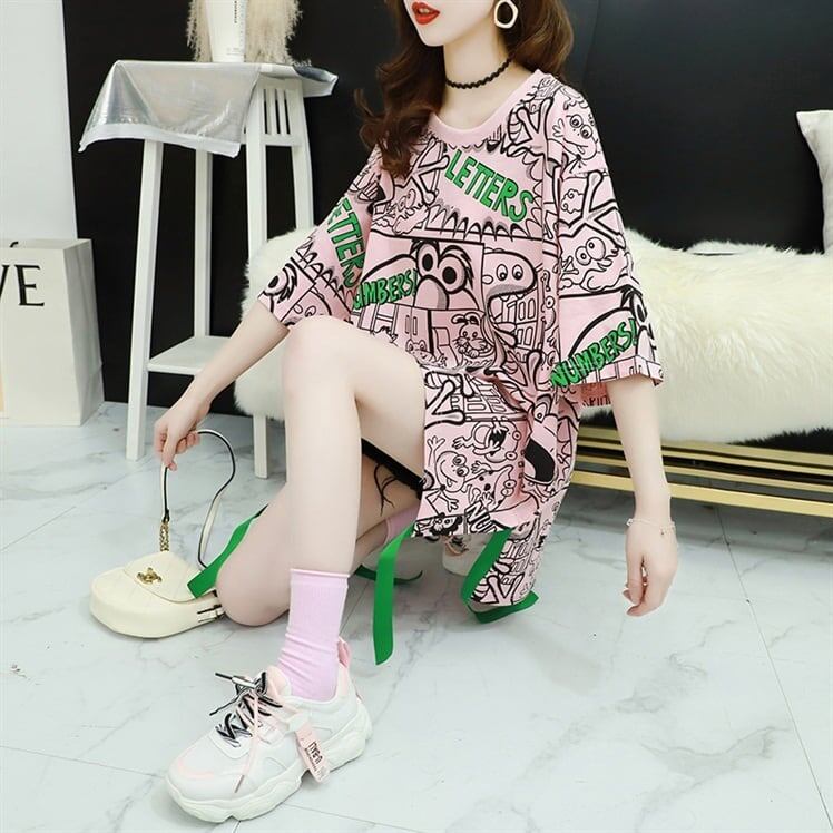 超人気 アバンギャルド 個性派 ラウンドネック プリント全2色 半袖Tシャツ<S-8720>
