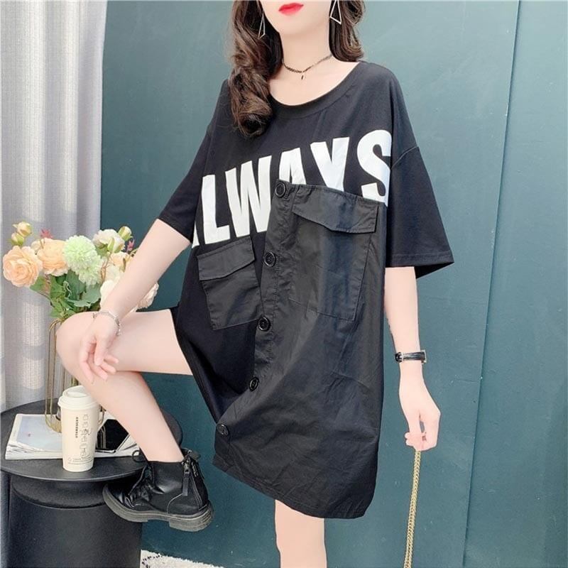 合わせやすい 切り替え デザイン感 プリント Tシャツ カットソー＜S-3637＞