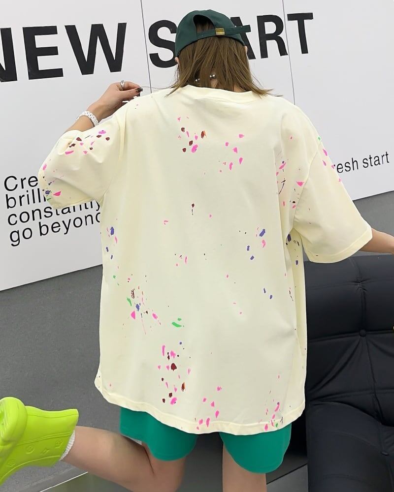 早い者勝ち キュート ファッション ルーズ 落書き風 プリント半袖Tシャツ 全3色<S-4913>