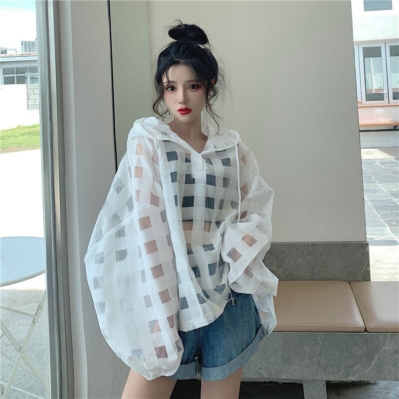 大人気 チェック柄 ゆったり 日焼け対策 UVカット 冷房対策 着?せ 長袖 フード付き シャツ ＜S-1910＞