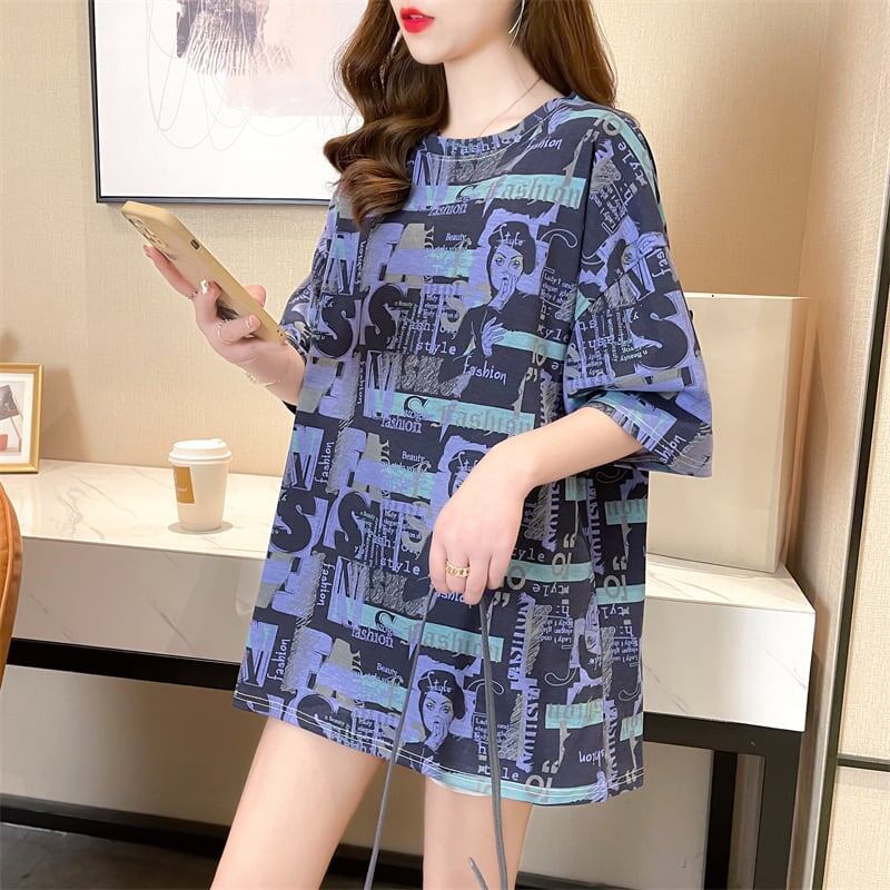 着心地抜群 プリント 女性力を高める Tシャツ カットソー ワンピース＜S-3355＞