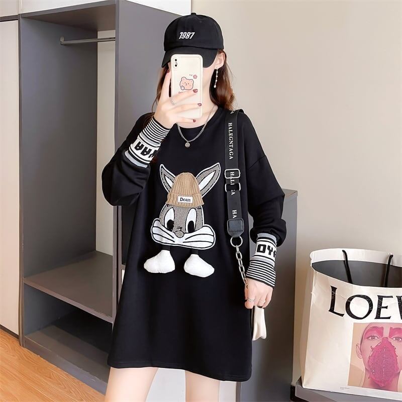 【秋の初めの割引！！】美人度アップ トップス ウサギちゃん 二色 長袖Tシャツ ＜S-4007＞